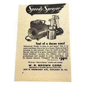 Vintage 1963 Print Ad Speedy Sprayer Paint Sprayer W R Brown Corp Chicago IL